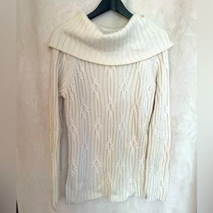 Talbots Women’s Ivory Cable Knit Cowl Neck Sweater Size Large